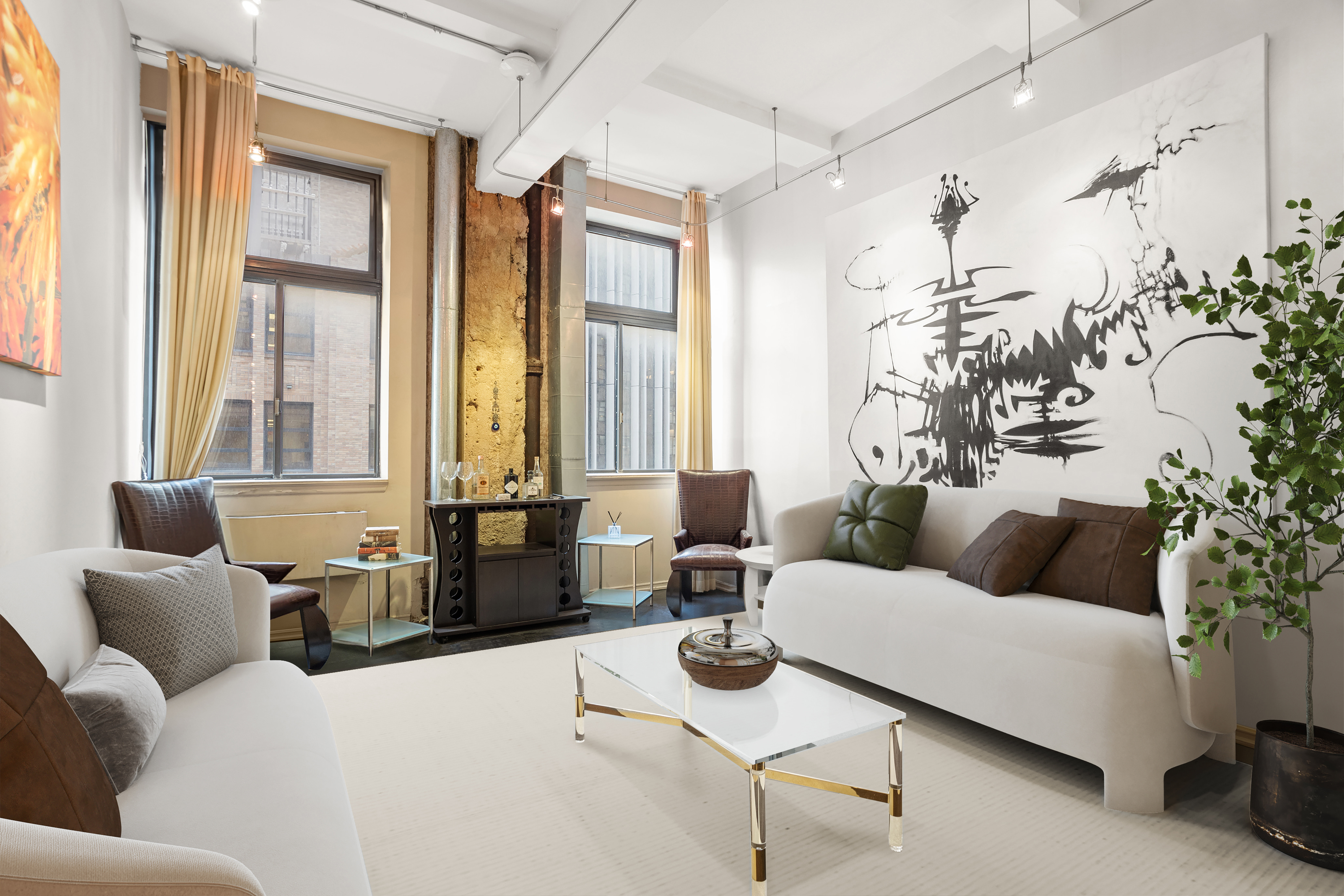 310 East 46th Street, Unit 6G Manhattan, NY 10017 - Photo 1 of 11 a living room with furniture and large windows