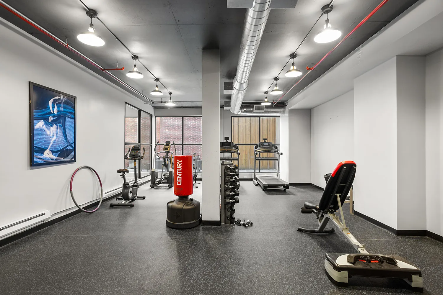 a view of a room with gym equipment