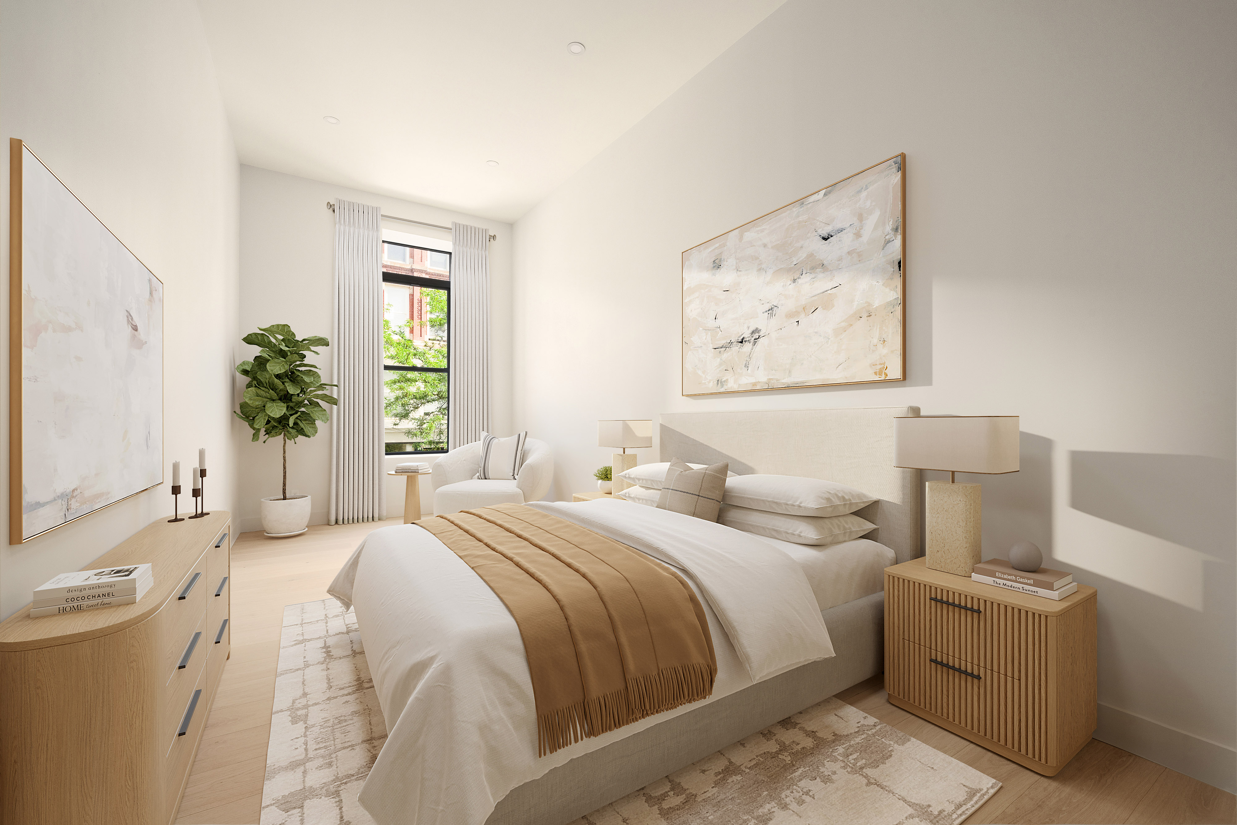 216 Grand Street, Unit LOFT 3 Brooklyn, NY 11211 - Photo 5 of 9 a bedroom with a bed and a chandelier