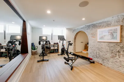 a view of a room with gym equipment