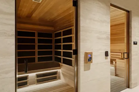 a view of a dining room and hall with furniture