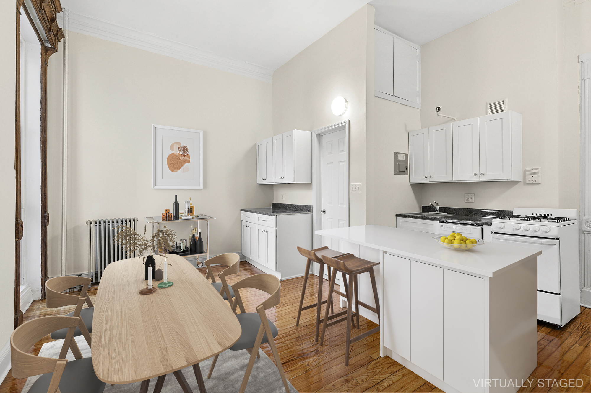 1100 Dean Street, Unit 4 Brooklyn, NY 11216 - Photo 2 of 13 a kitchen with stainless steel appliances a stove a sink dishwasher and a refrigerator with wooden floor