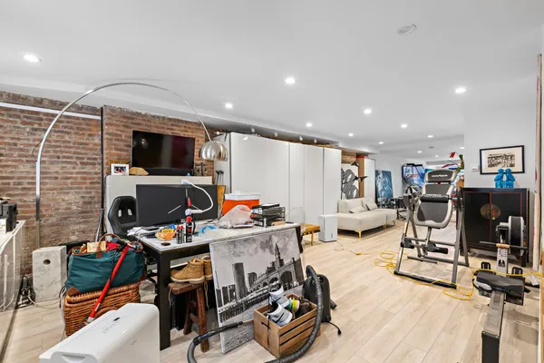 a view of a terrace with city view