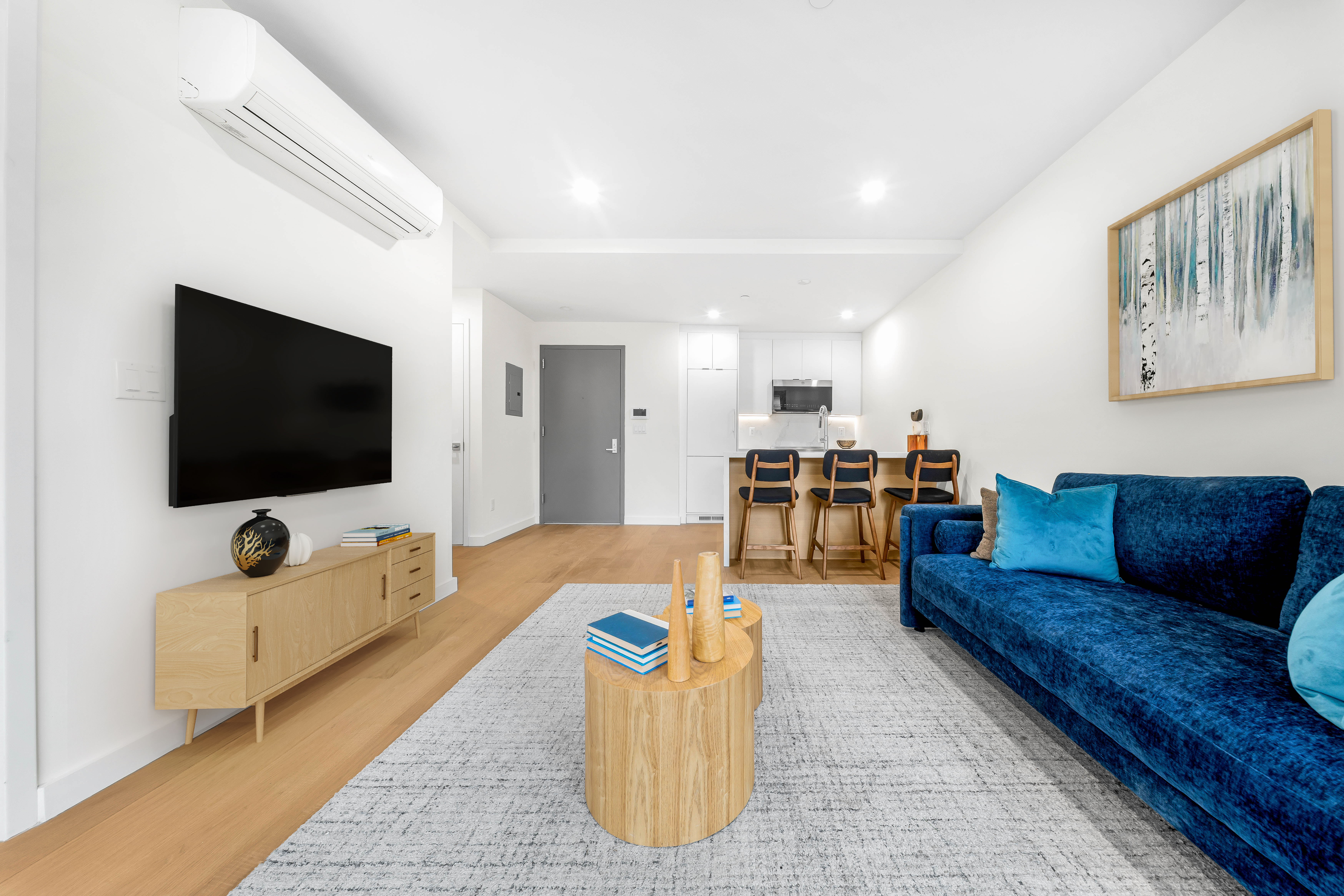 30-24 32nd Street, Unit 3A Queens, NY 11102 - Photo 2 of 18 a living room with furniture and a flat screen tv