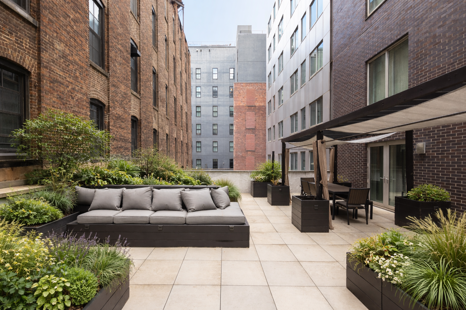 133 Water Street, Unit 4E Brooklyn, NY 11201 - Photo 4 of 21 a view of a patio with couches table and chairs and potted plants