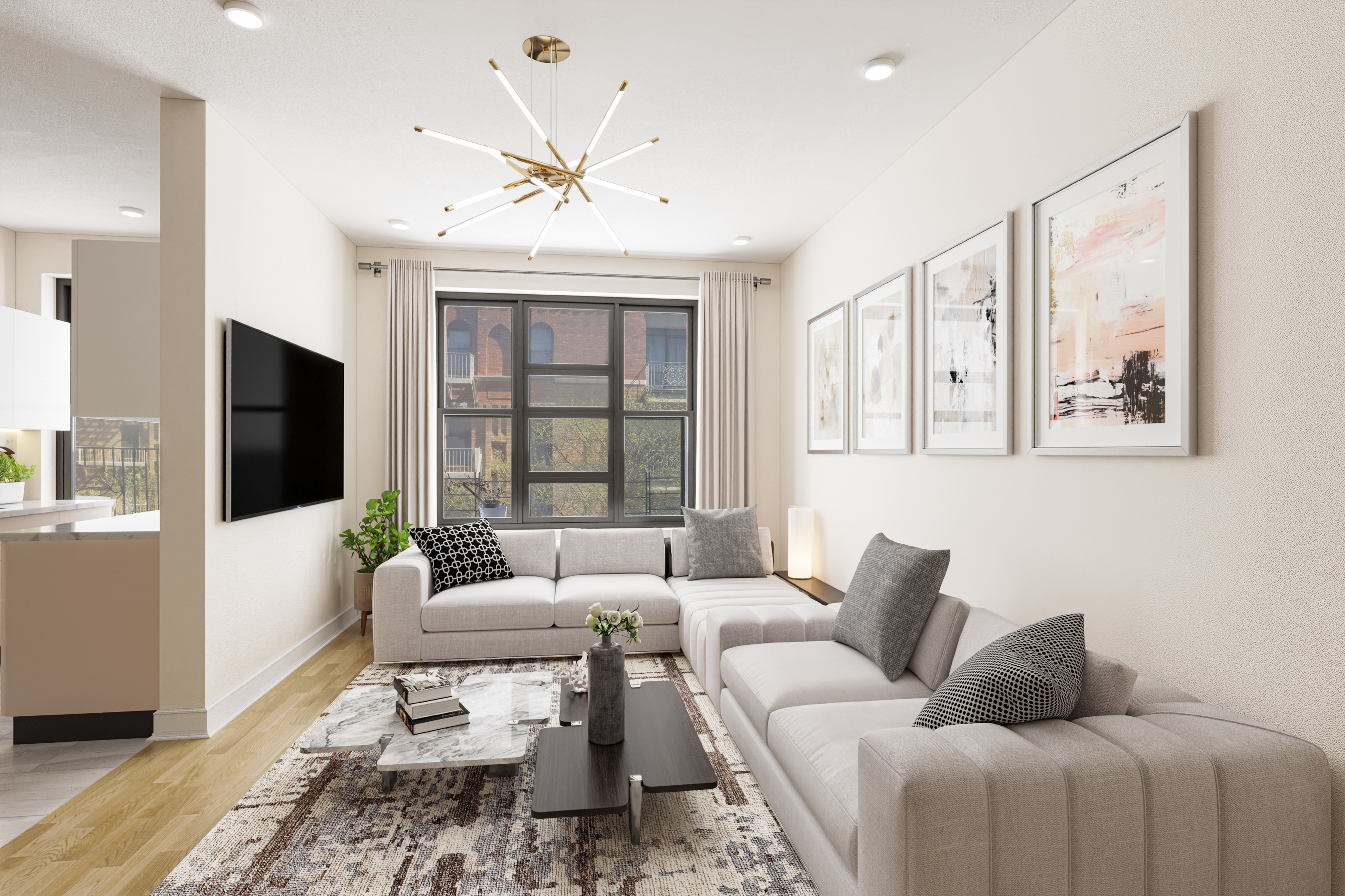 1809 Adam Clayton Powell Jr Boulevard, Unit 2D Manhattan, NY 10026 - Photo 3 of 15 a living room with furniture and a flat screen tv