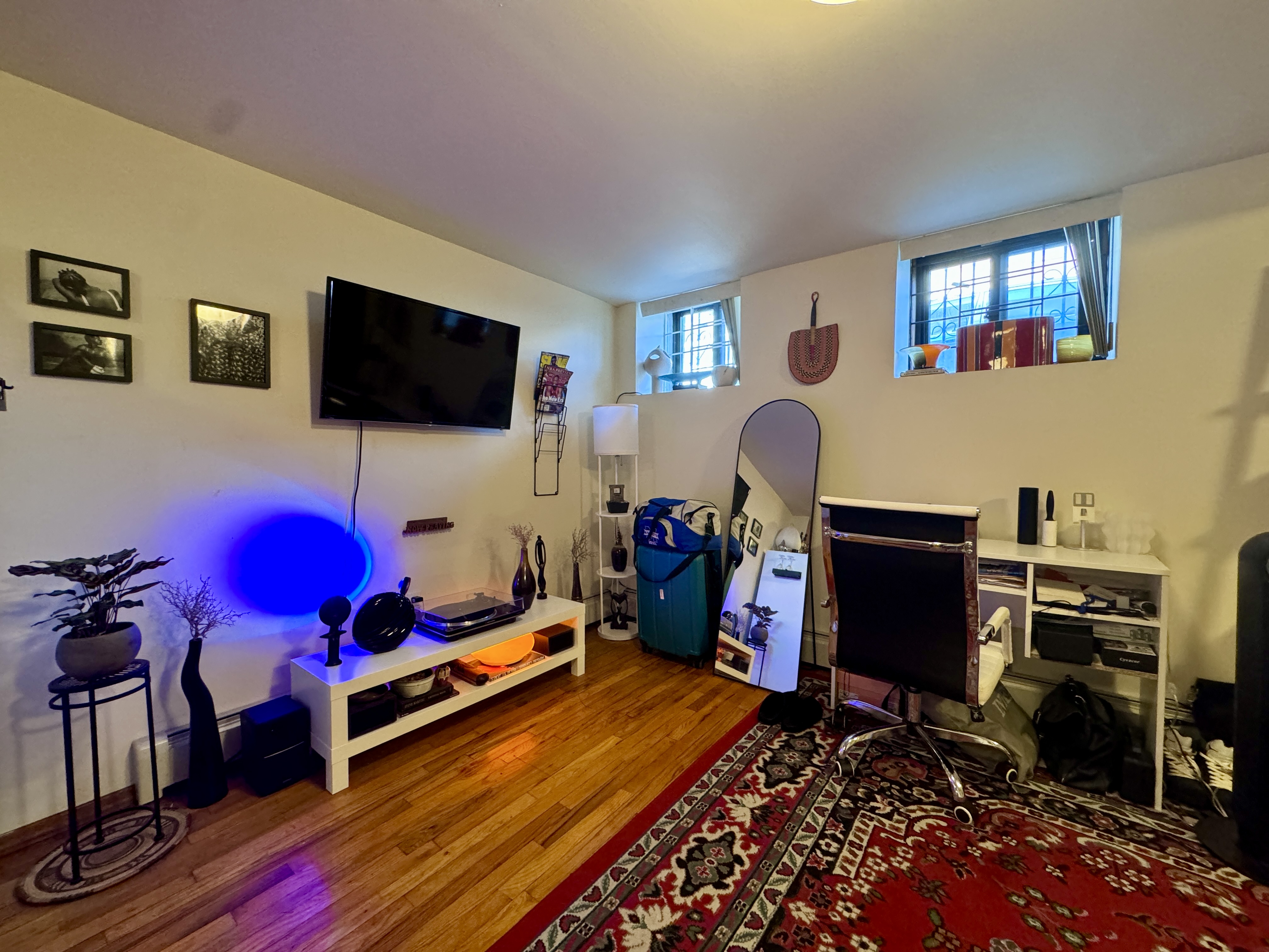 1561 Carroll Street, Unit Undisclosed Brooklyn, NY 11213 - Photo 6 of 9 a living room with furniture a flat screen tv and a fireplace