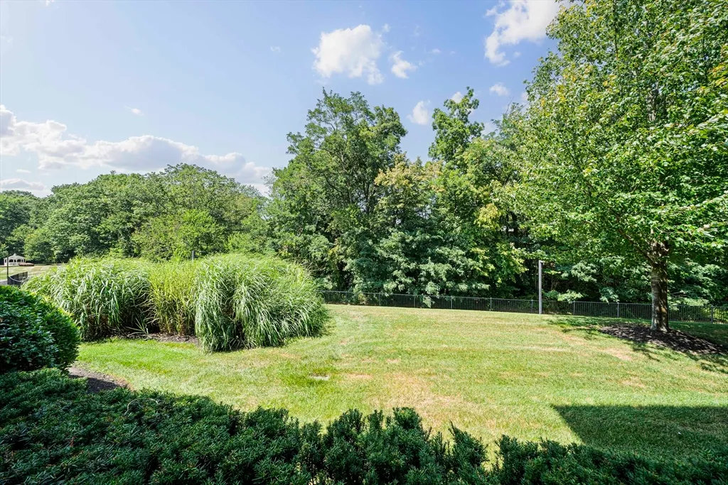 a view of a garden with a house
