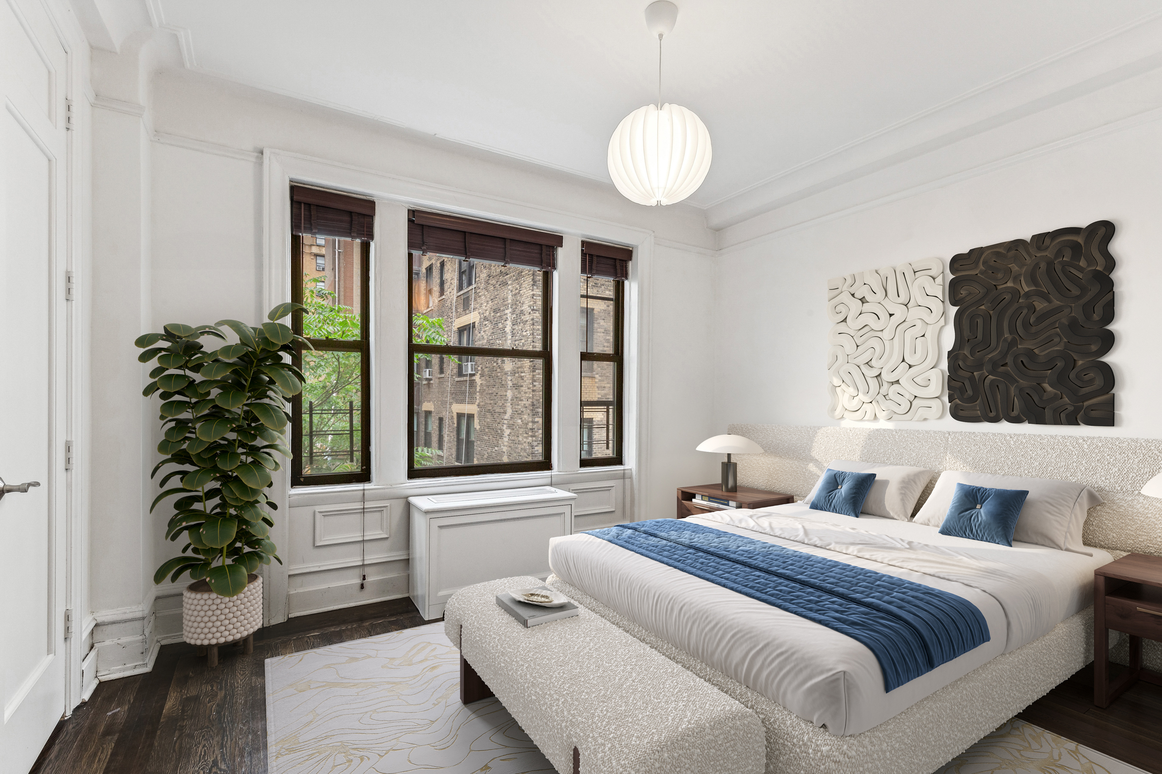 150 West 87th Street, Unit 7B Manhattan, NY 10024 - Photo 6 of 10 a bedroom with a large bed and a potted plant