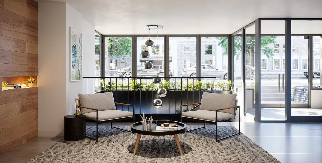 567 Ocean Avenue, Unit A607 Brooklyn, NY 11226 - Photo 8 of 12 a living room with furniture and a floor to ceiling window