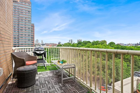 a balcony with chairs