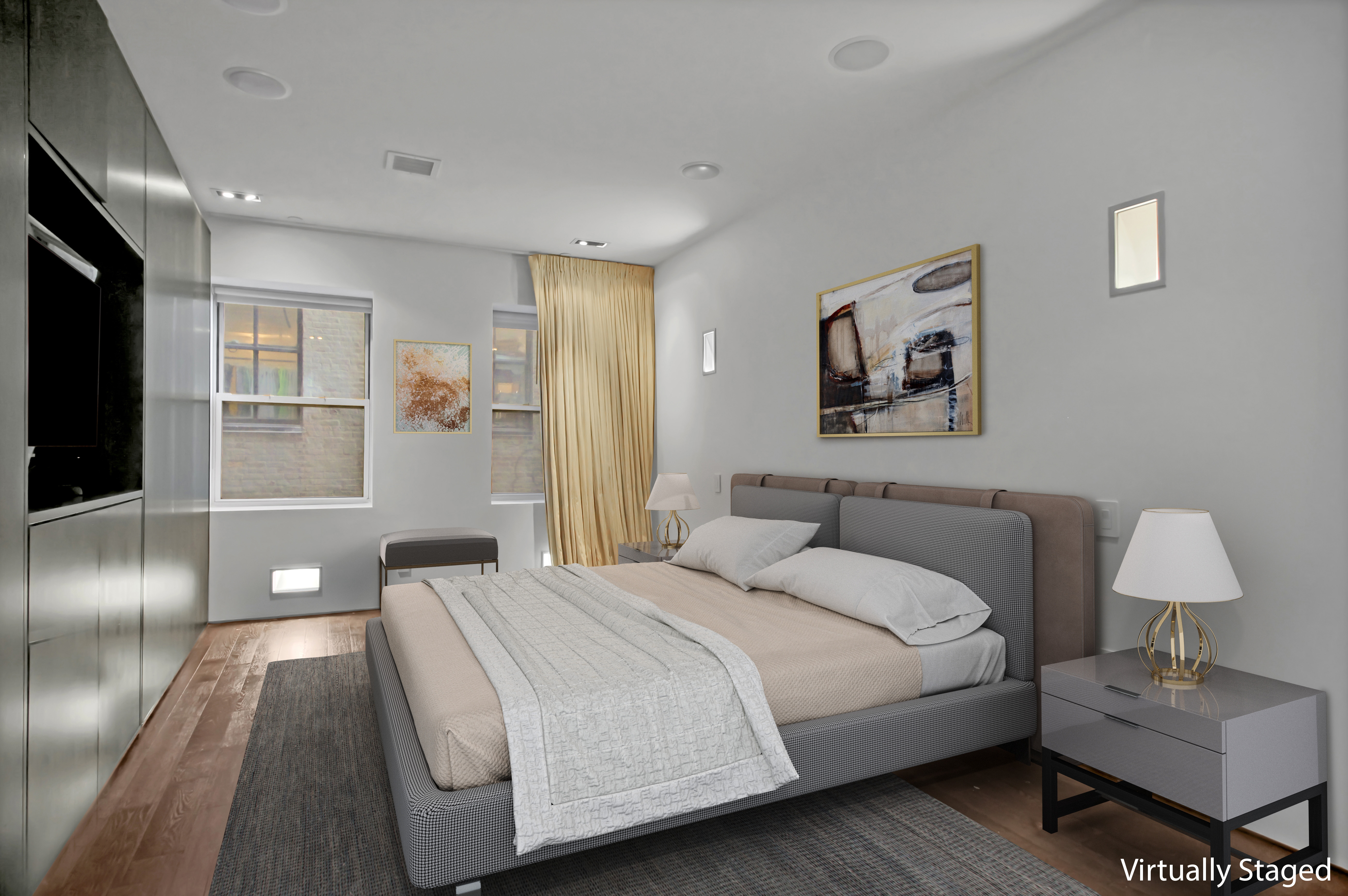 405 Broadway, Unit 3 Manhattan, NY 10013 - Photo 6 of 11 a bedroom with a bed and a lamp on table