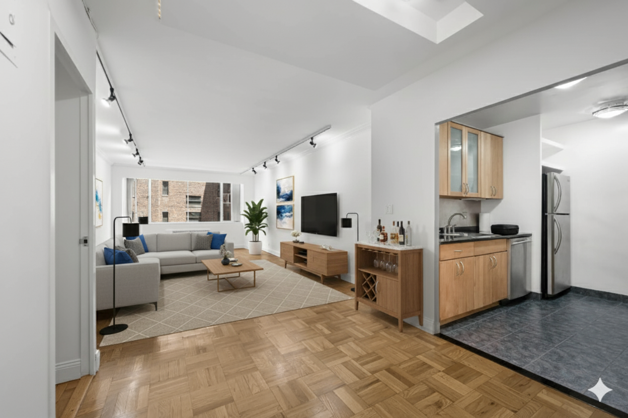 333 East 69th Street, Unit 3A Manhattan, NY 10021 - Photo 3 of 13 a living room with furniture and a flat screen tv