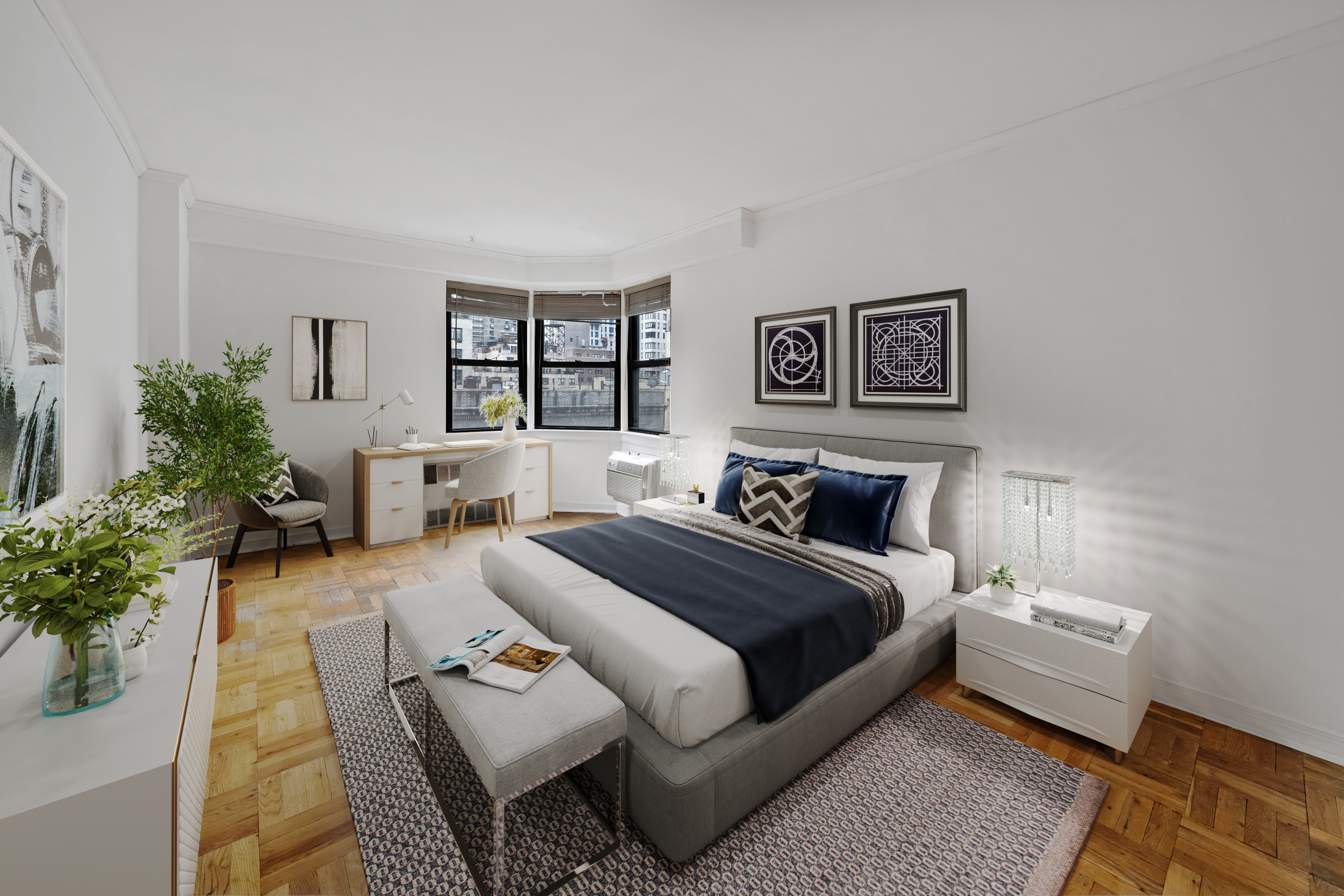 345 East 52nd Street, Unit 8G Manhattan, NY 10022 - Photo 4 of 9 a spacious bedroom with a bed and a couch