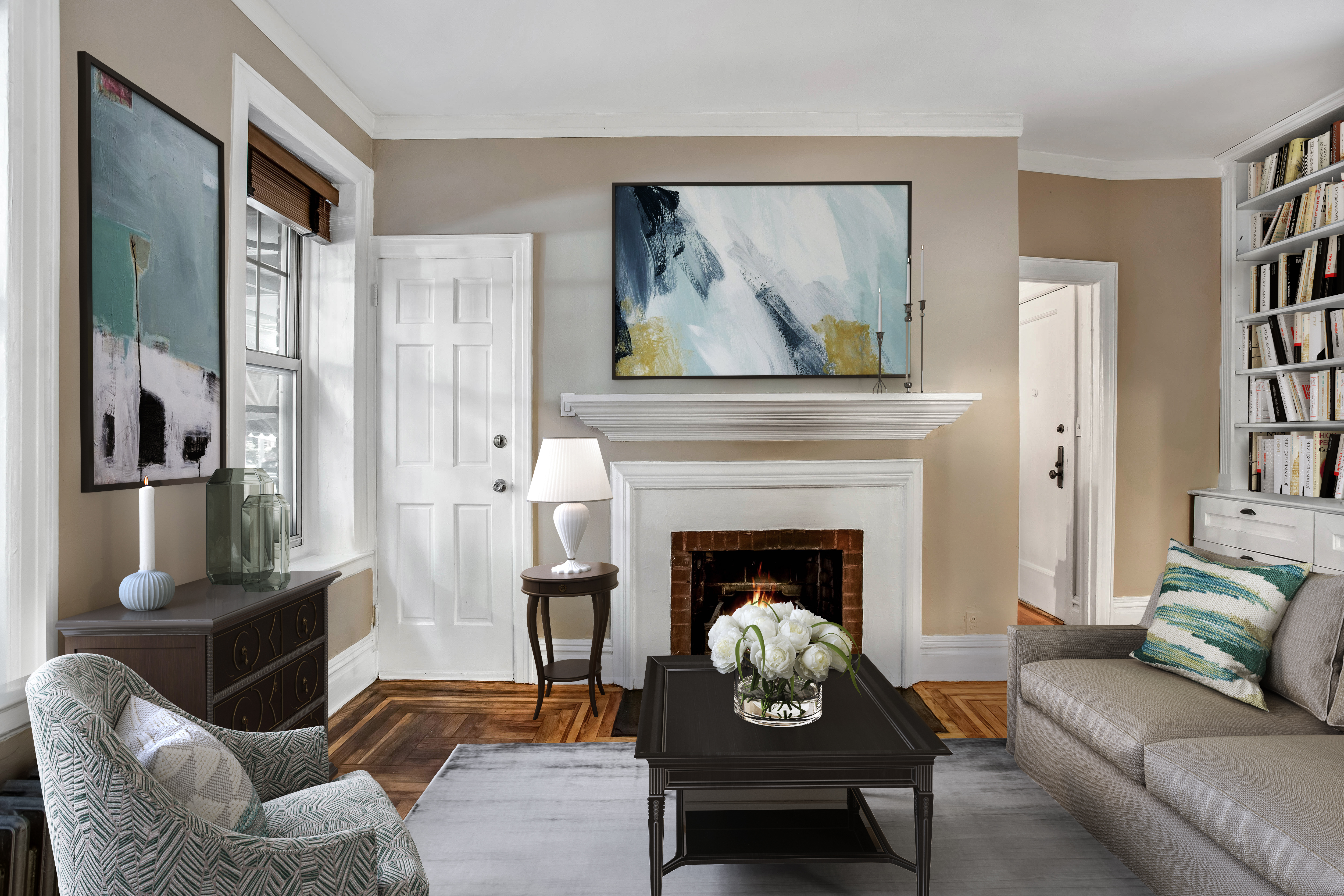 344 West 12th Street, Unit 1A Manhattan, NY 10014 - Photo 4 of 17 a living room with furniture and a fireplace