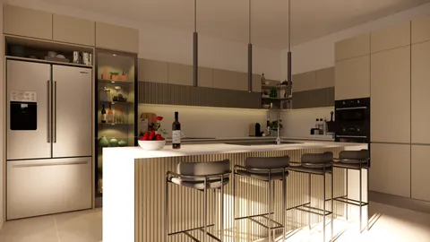 a kitchen with stainless steel appliances a sink a refrigerator a stove a microwave and cabinets