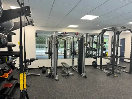 a view of a room with gym equipment