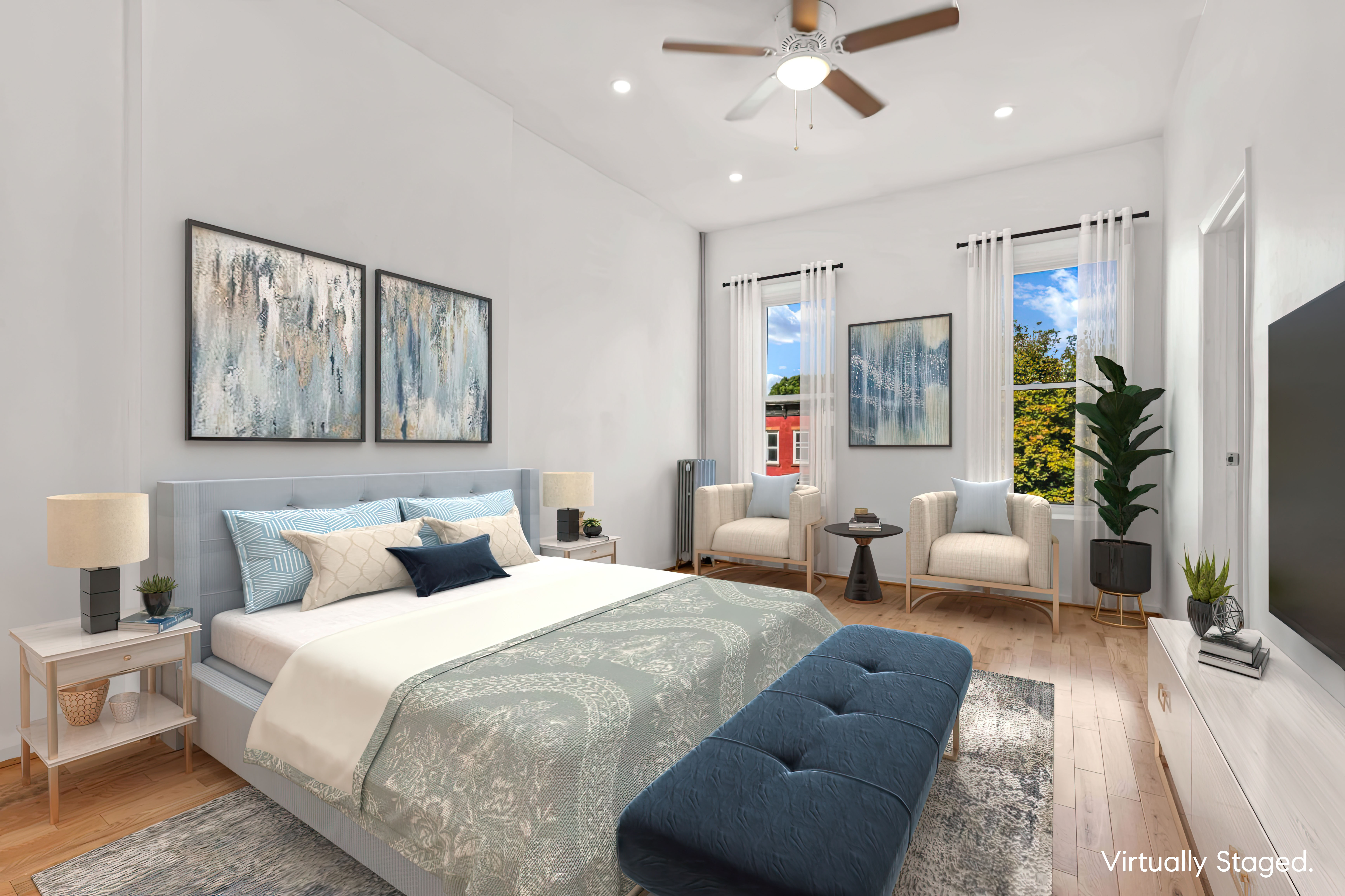 238 Vernon Avenue, Unit 2 Brooklyn, NY 11206 - Photo 2 of 21 a bedroom with furniture and a large mirror