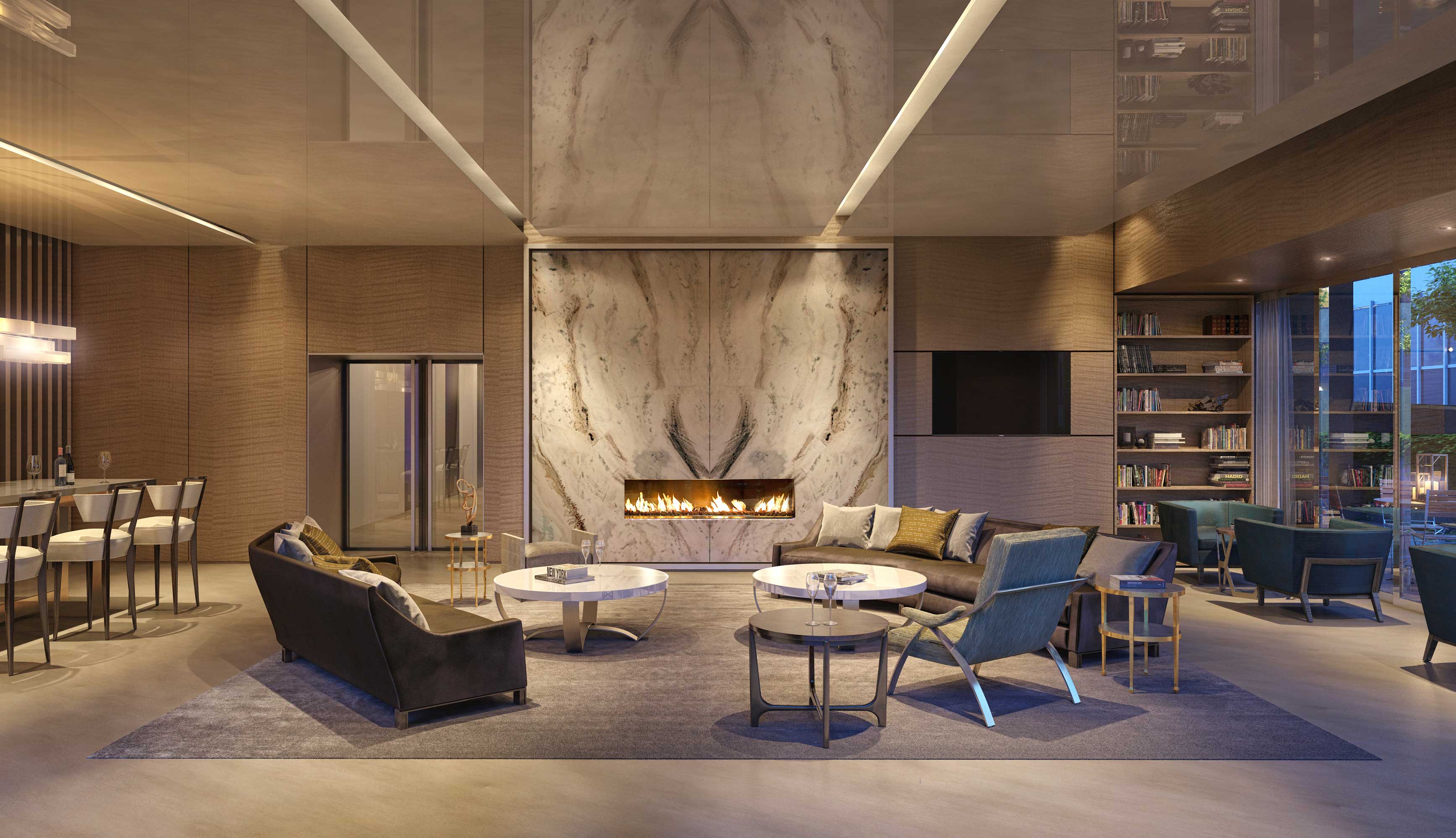 135 West 52nd Street, Unit 23C Manhattan, NY 10019 - Photo 15 of 19 a living room with furniture a flat screen tv and a table