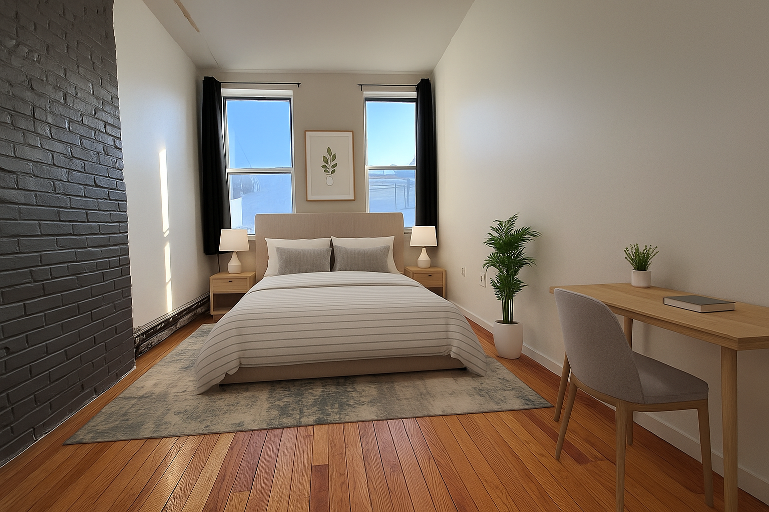 724 Broadway, Unit 3 Brooklyn, NY 11206 - Photo 3 of 4 a bedroom with a bed and a table in it