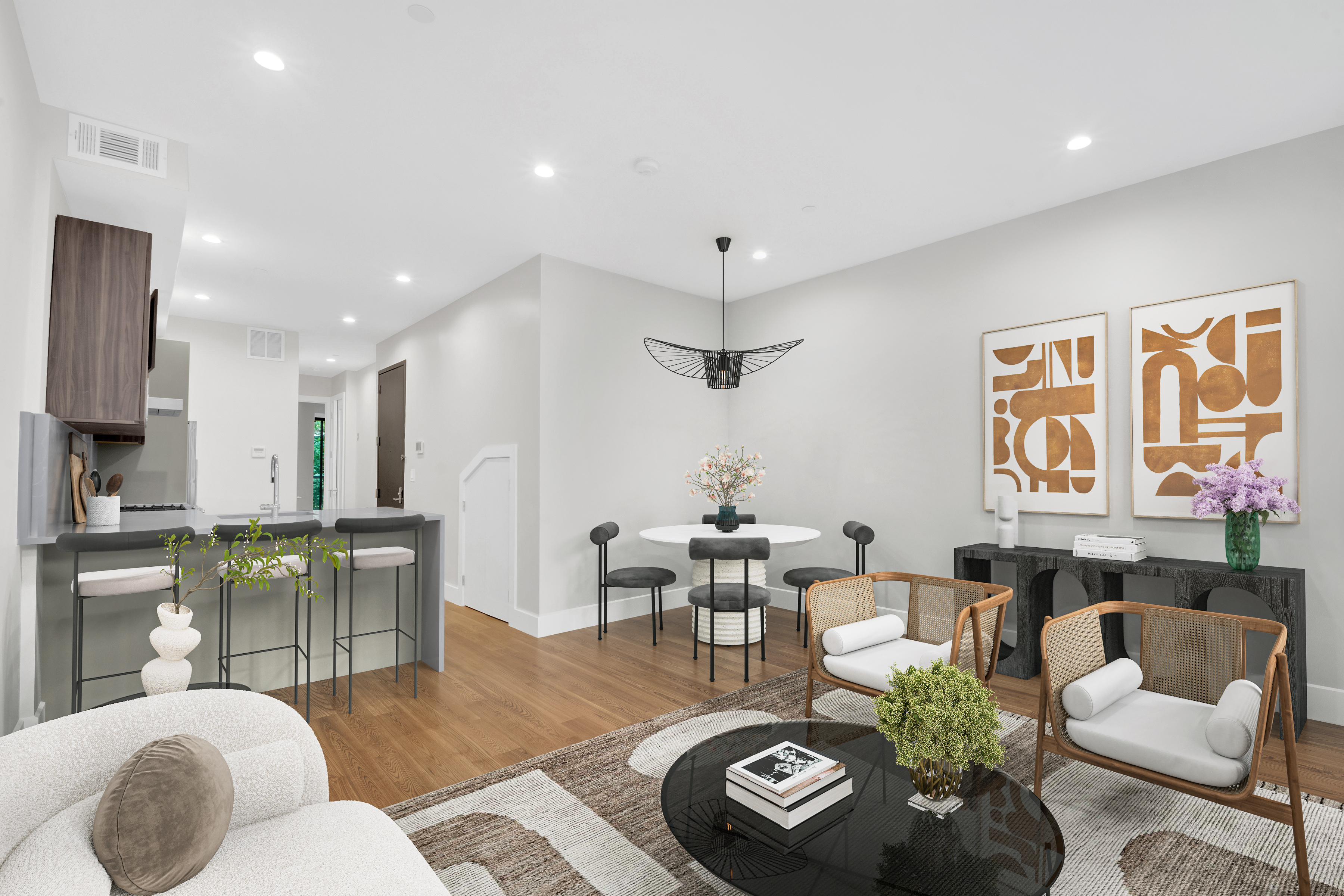 265 West 131st Street, Unit 2 Manhattan, NY 10027 - Photo 2 of 6 a living room with furniture kitchen and a chandelier