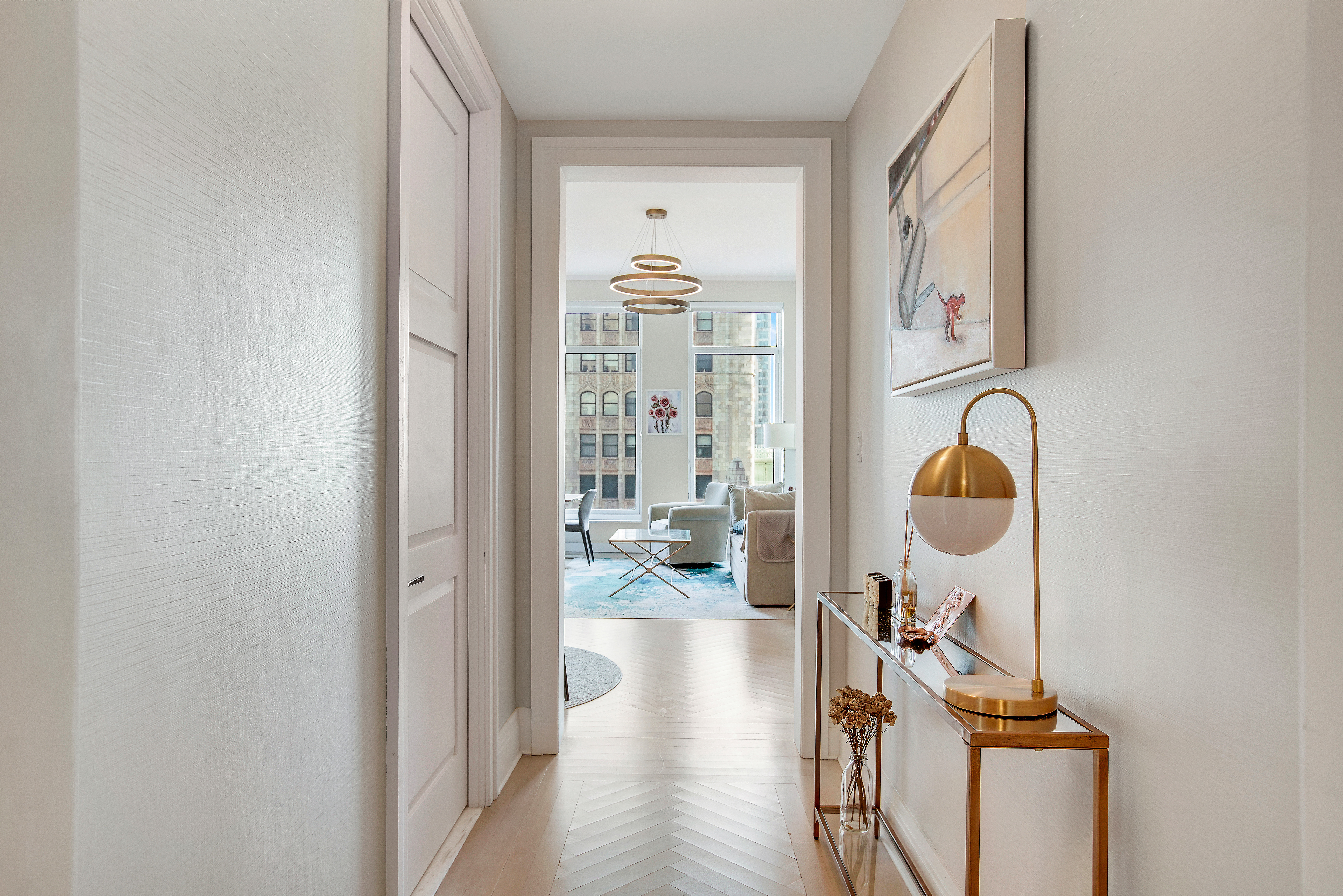 30 Park Place, Unit 46C Manhattan, NY 10007 - Photo 5 of 20 view of living room filled with furniture and window