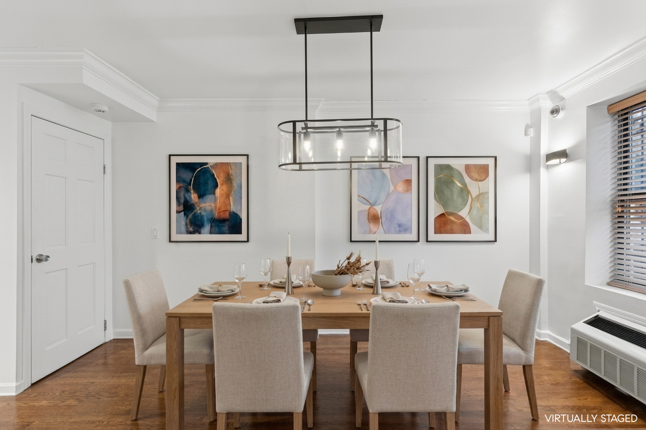 165 West 126th Street Manhattan, NY 10027 - Photo 4 of 40 a view of a dining room with furniture wooden floor and a chandelier