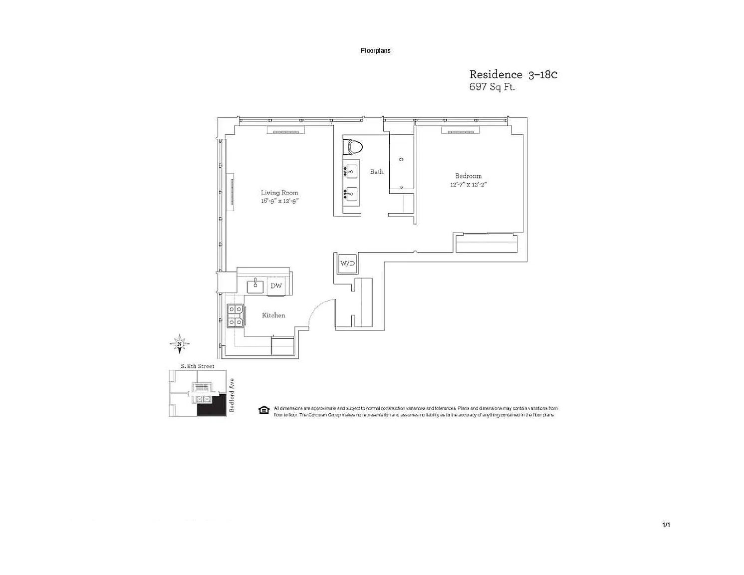 424 Bedford Avenue, Unit 5C Brooklyn, NY 11249 - Photo 11 of 11 a picture of a floor plan