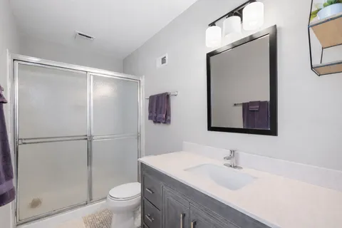 a bathroom with a sink a toilet and a mirror