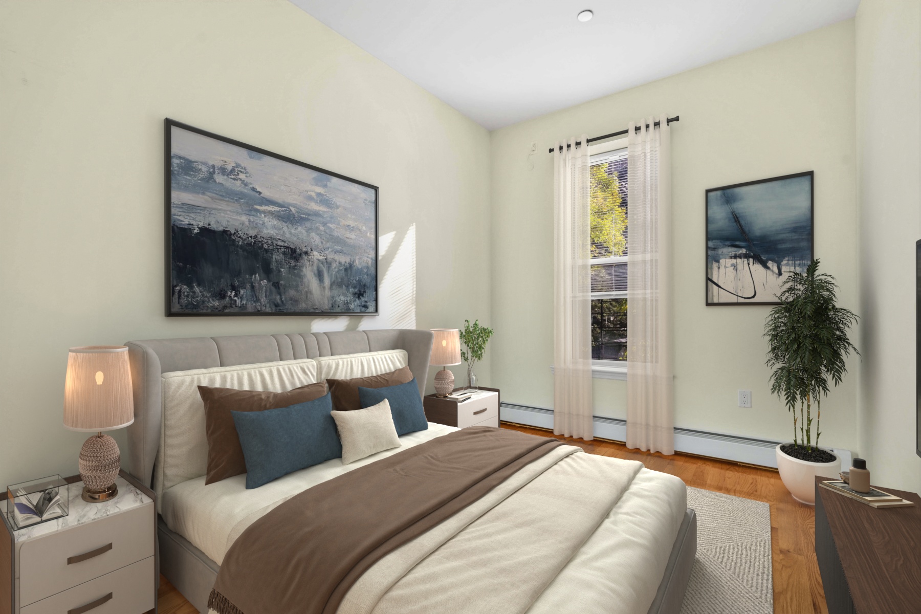 1892 Bergen Street, Unit 2 Brooklyn, NY 11233 - Photo 3 of 24 a bedroom with a bed and a painting on the wall