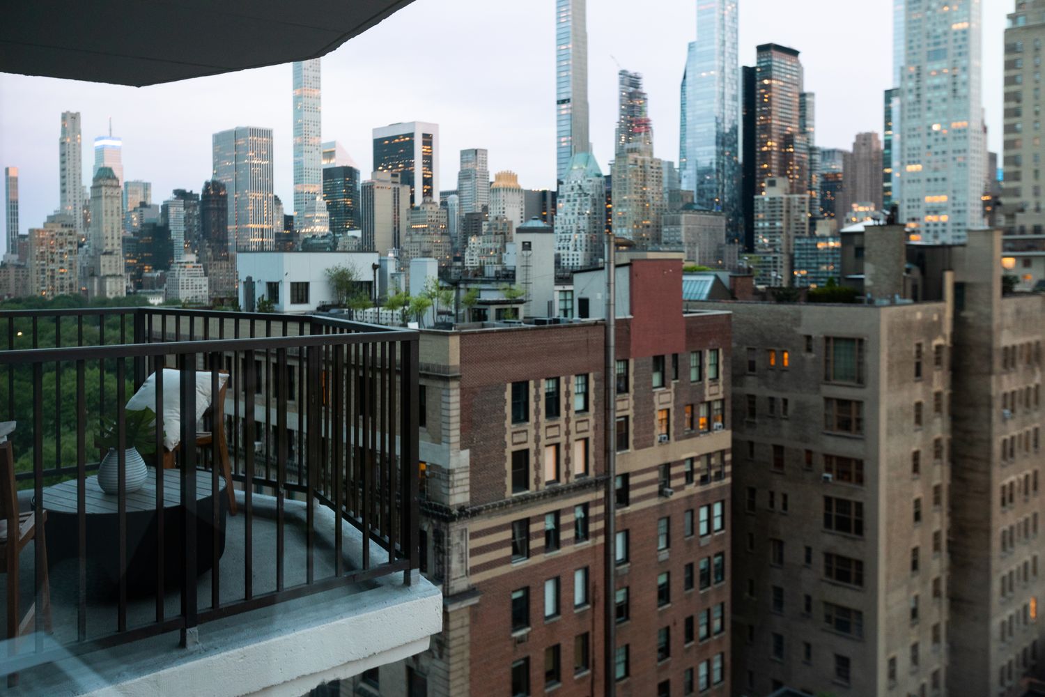 a city view with tall buildings