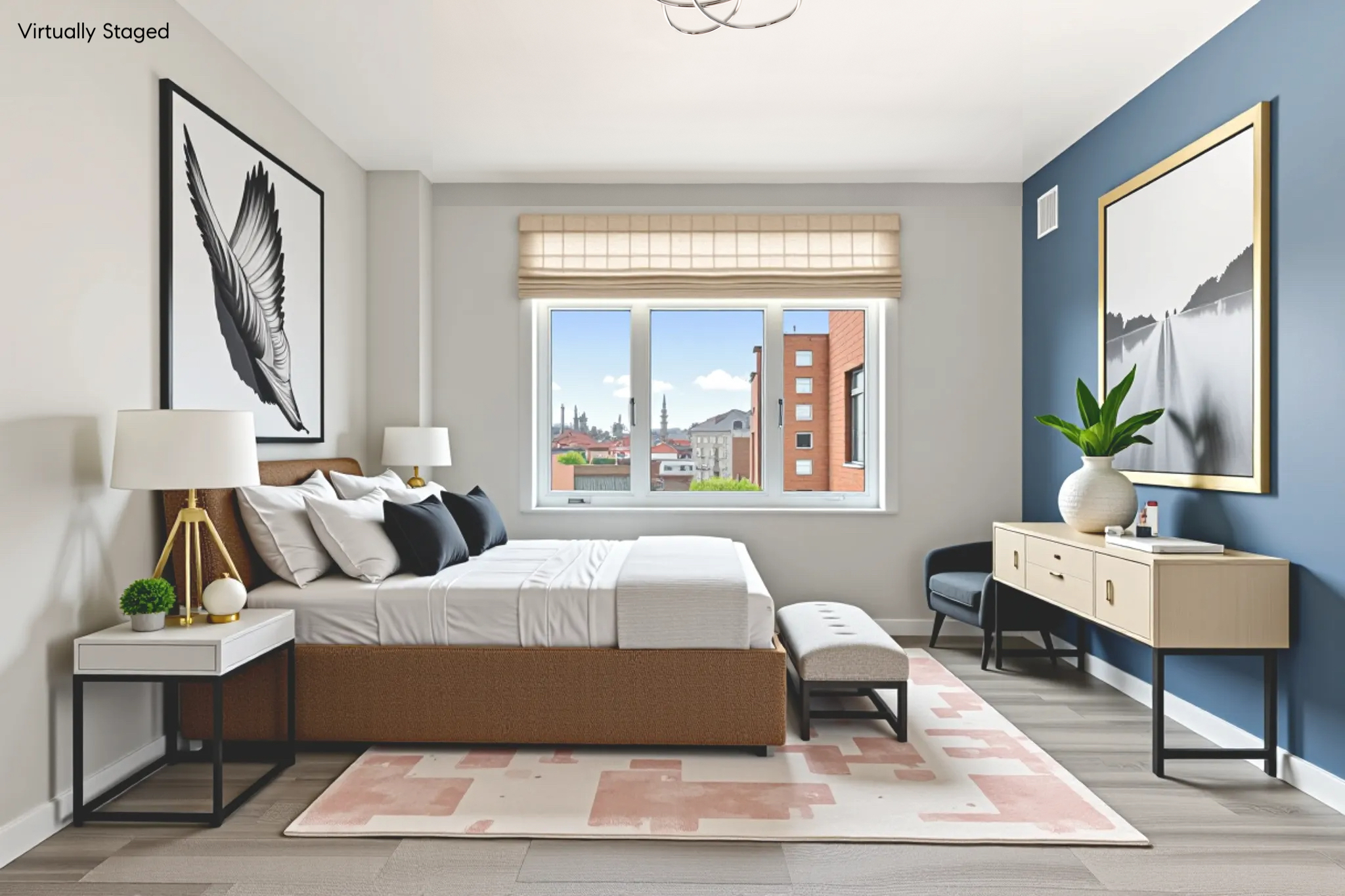 2300 Frederick Douglass Boulevard, Unit 9F Manhattan, NY 10027 - Photo 6 of 15 a bedroom with a bed a mirror and a large window