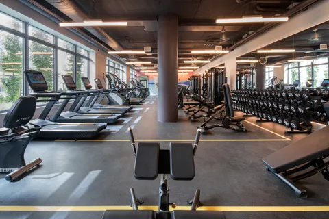 a room with gym equipment