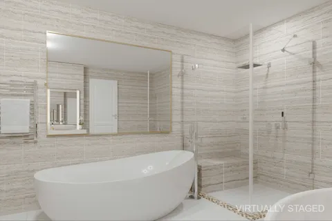 a bathroom with a bathtub