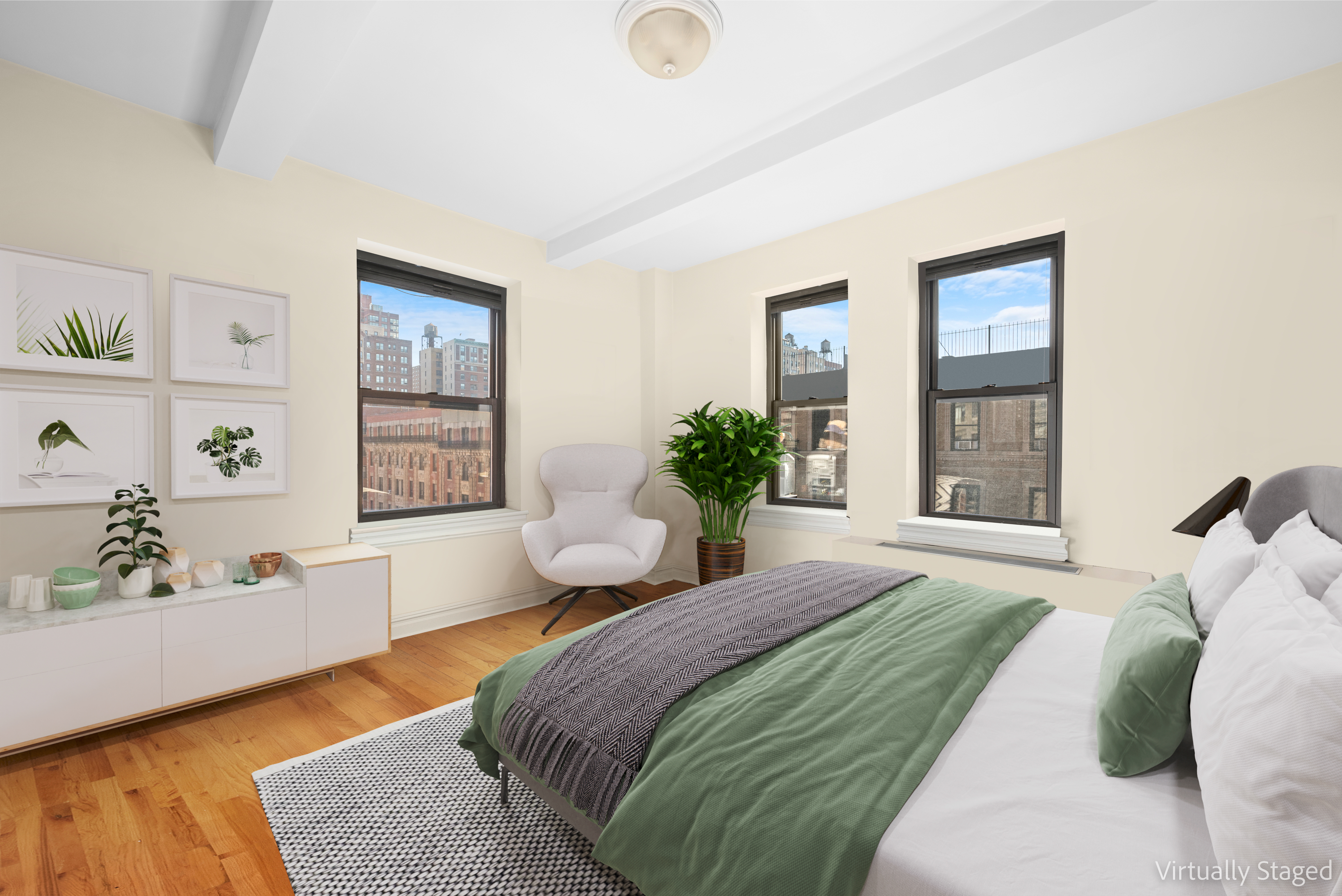 230 Riverside Drive, Unit 8L Manhattan, NY 10025 - Photo 5 of 11 a bedroom with a bed dresser and window