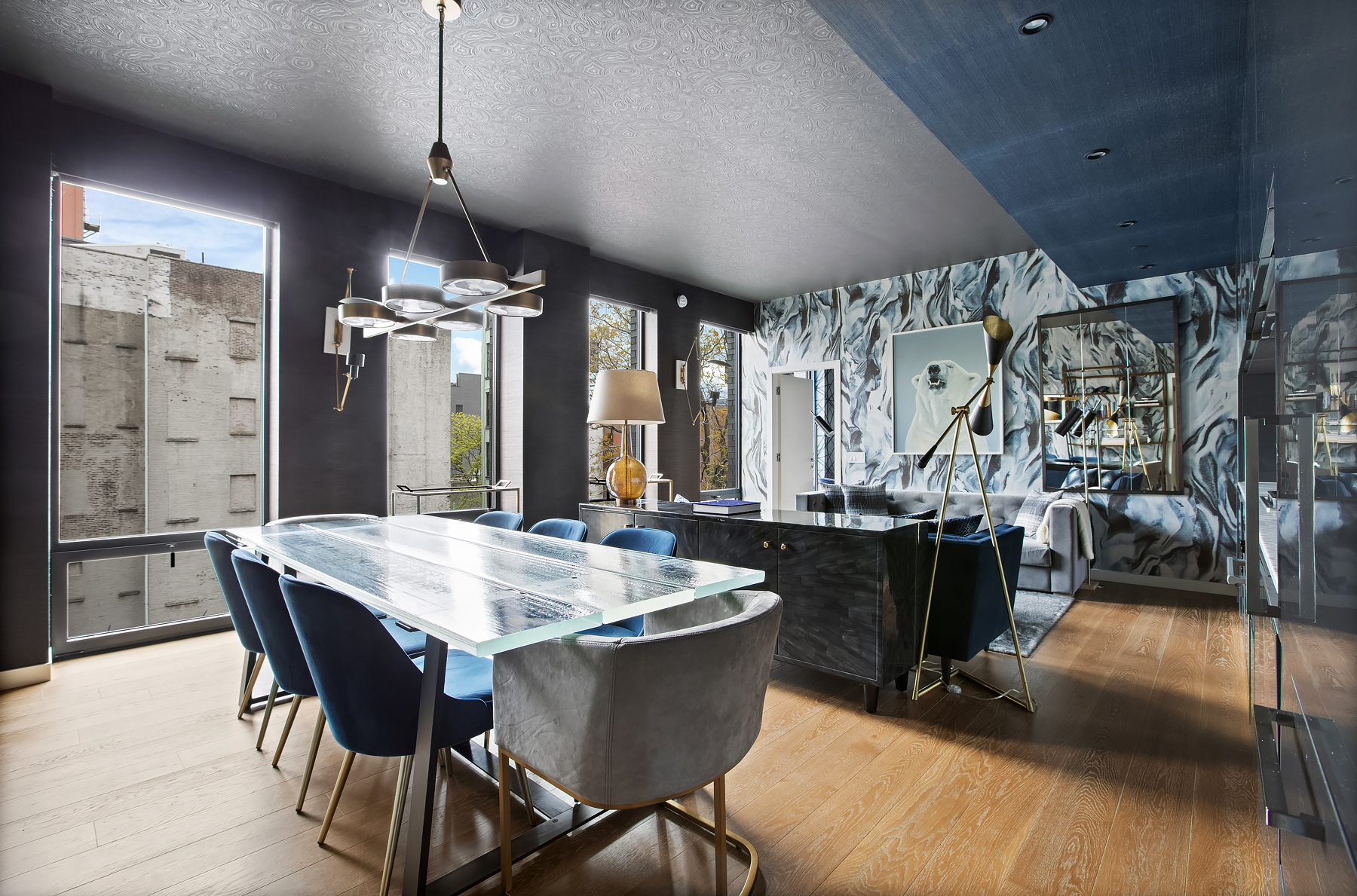 287 East Houston Street, Unit 4C Manhattan, NY 10002 - Photo 1 of 12 a view of a dining room with furniture window and wooden floor