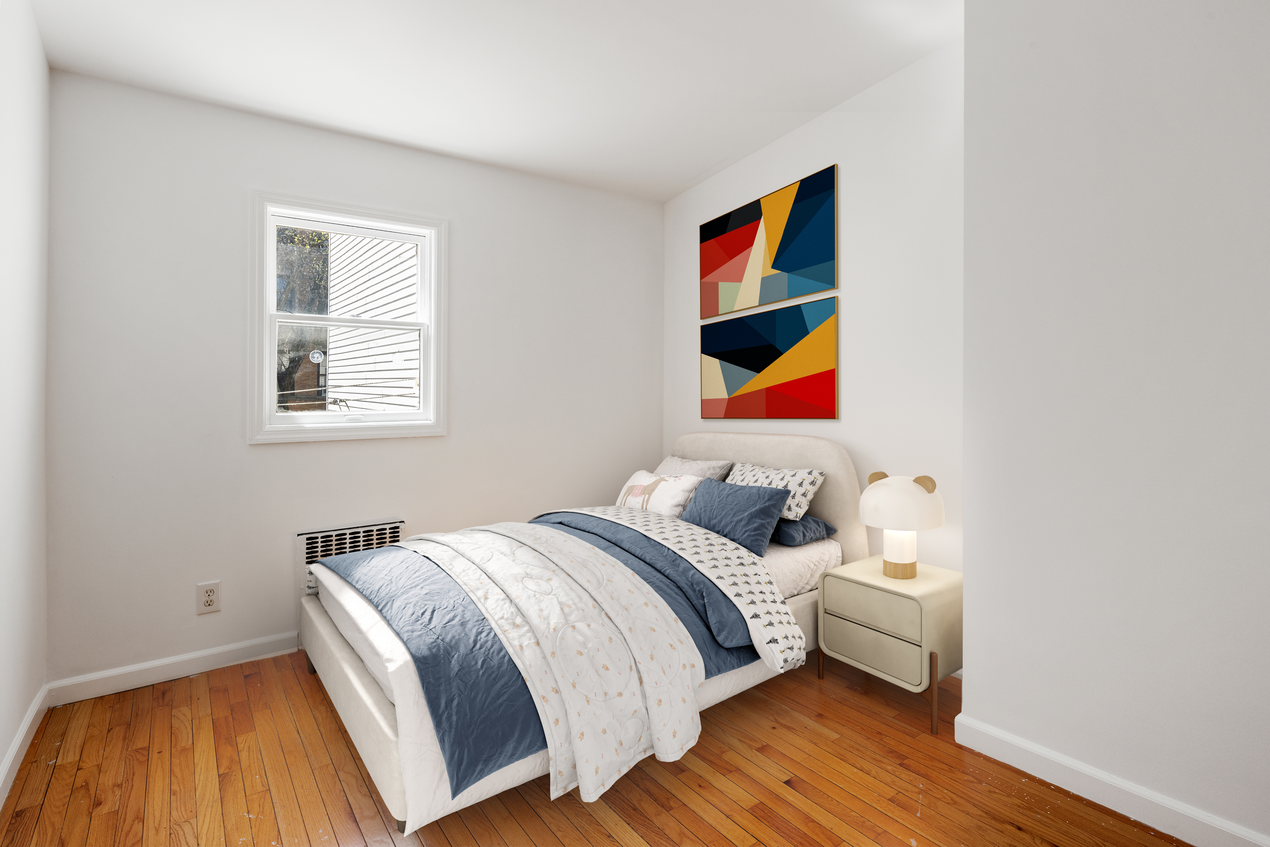 61 Norman Avenue Brooklyn, NY 11222 - Photo 14 of 22 a bedroom with a bed and a painting on the wall