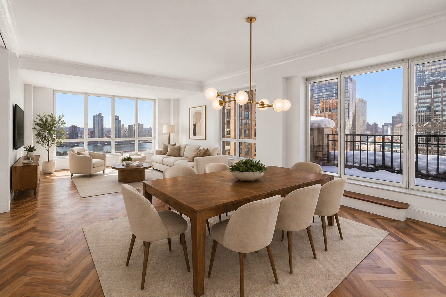 351 East 51st Street, Unit PH5B Manhattan, NY 10022 - Photo 1 of 13 a view of a dining room with furniture window and outside view