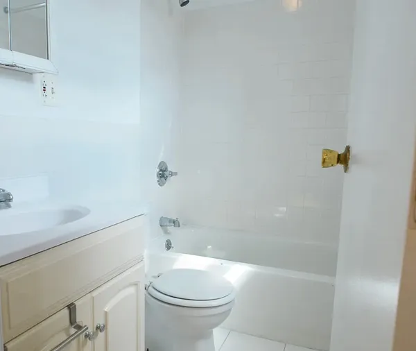 a white toilet sitting next to a bath tub