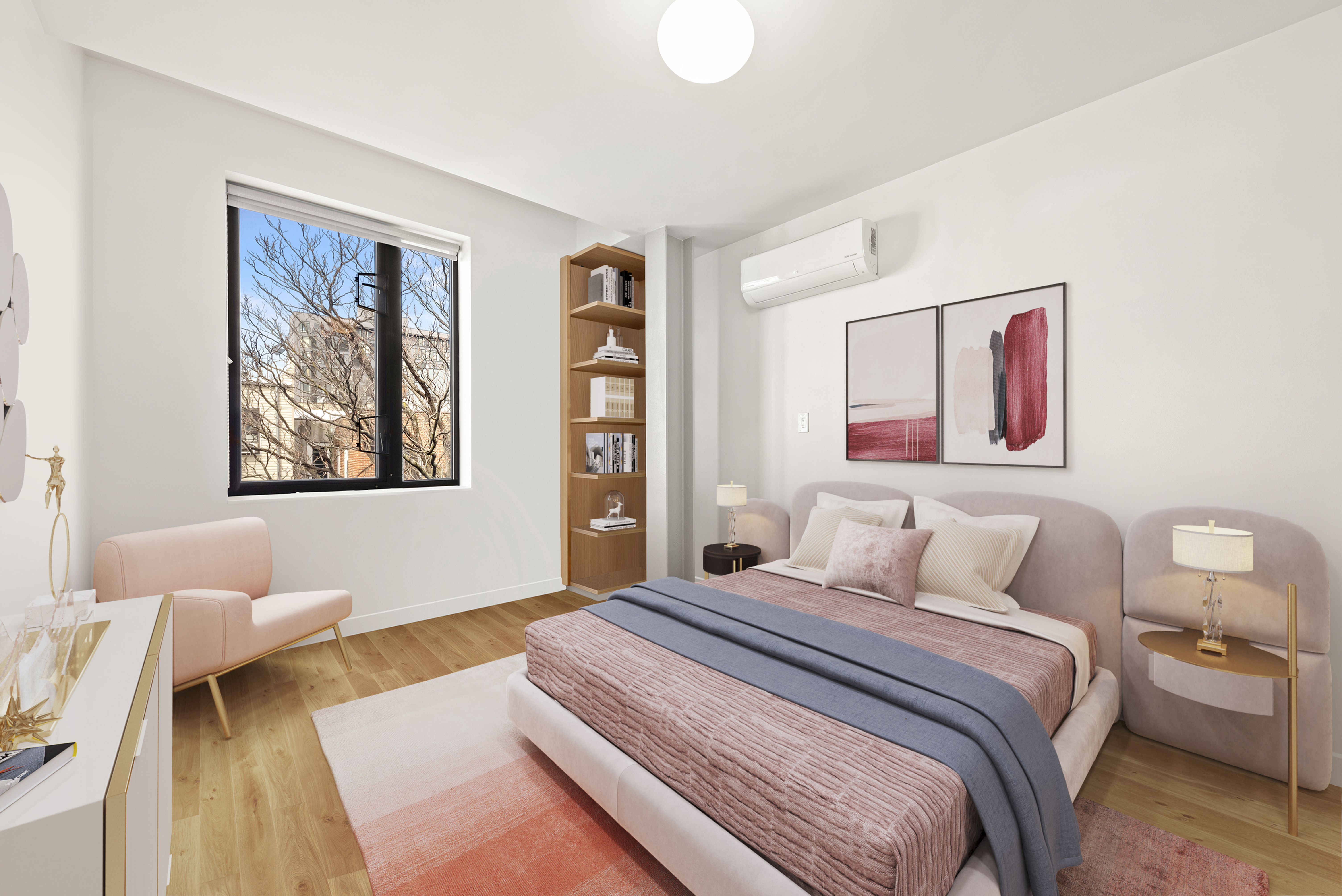 785 Hart Street, Unit THB Brooklyn, NY 11237 - Photo 8 of 15 a bedroom with a large bed and a couch