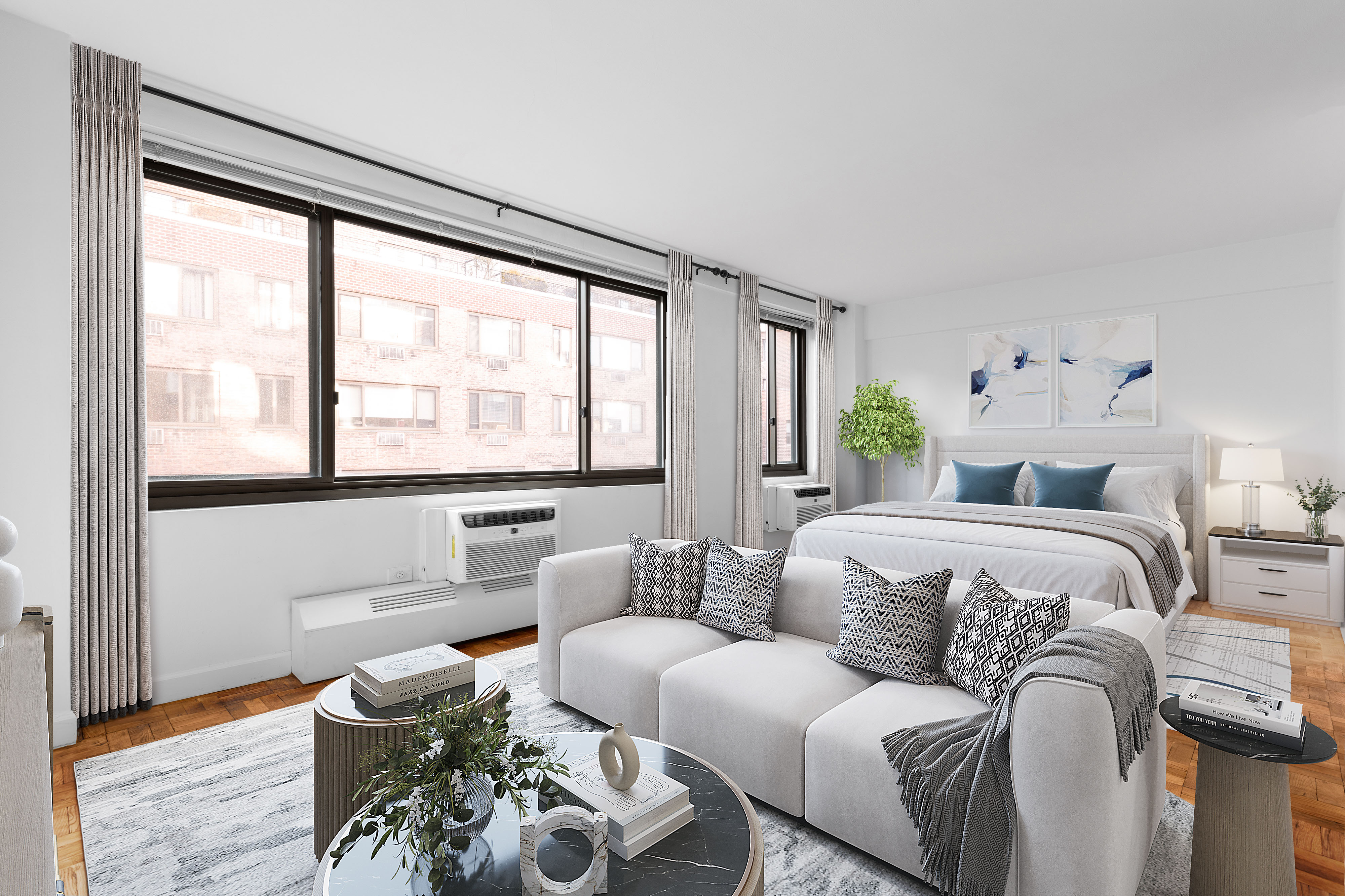 420 East 64th Street, Unit W10K Manhattan, NY 10065 - Photo 3 of 7 a bedroom with furniture and a large window