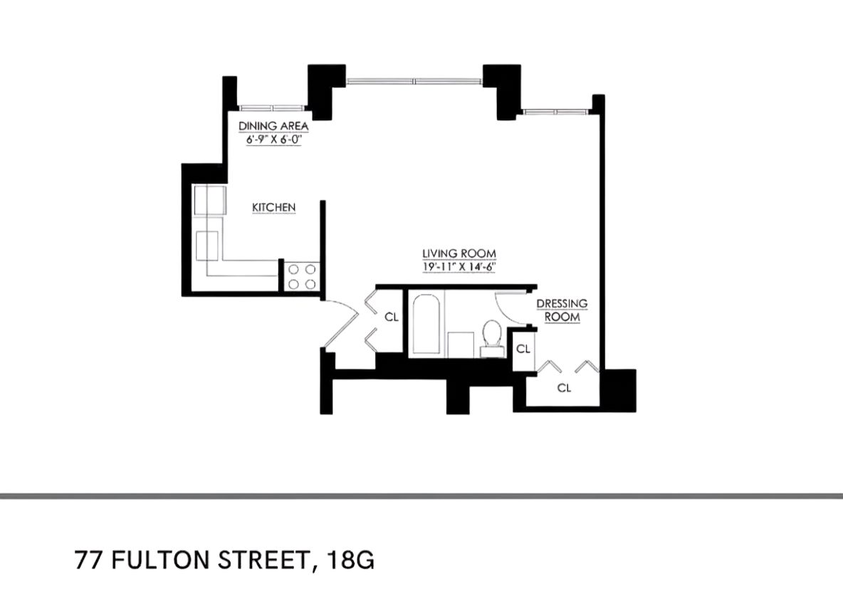 77 Fulton Street, Unit 18G Manhattan, NY 10038 - Photo 8 of 8 a picture of a floor plan