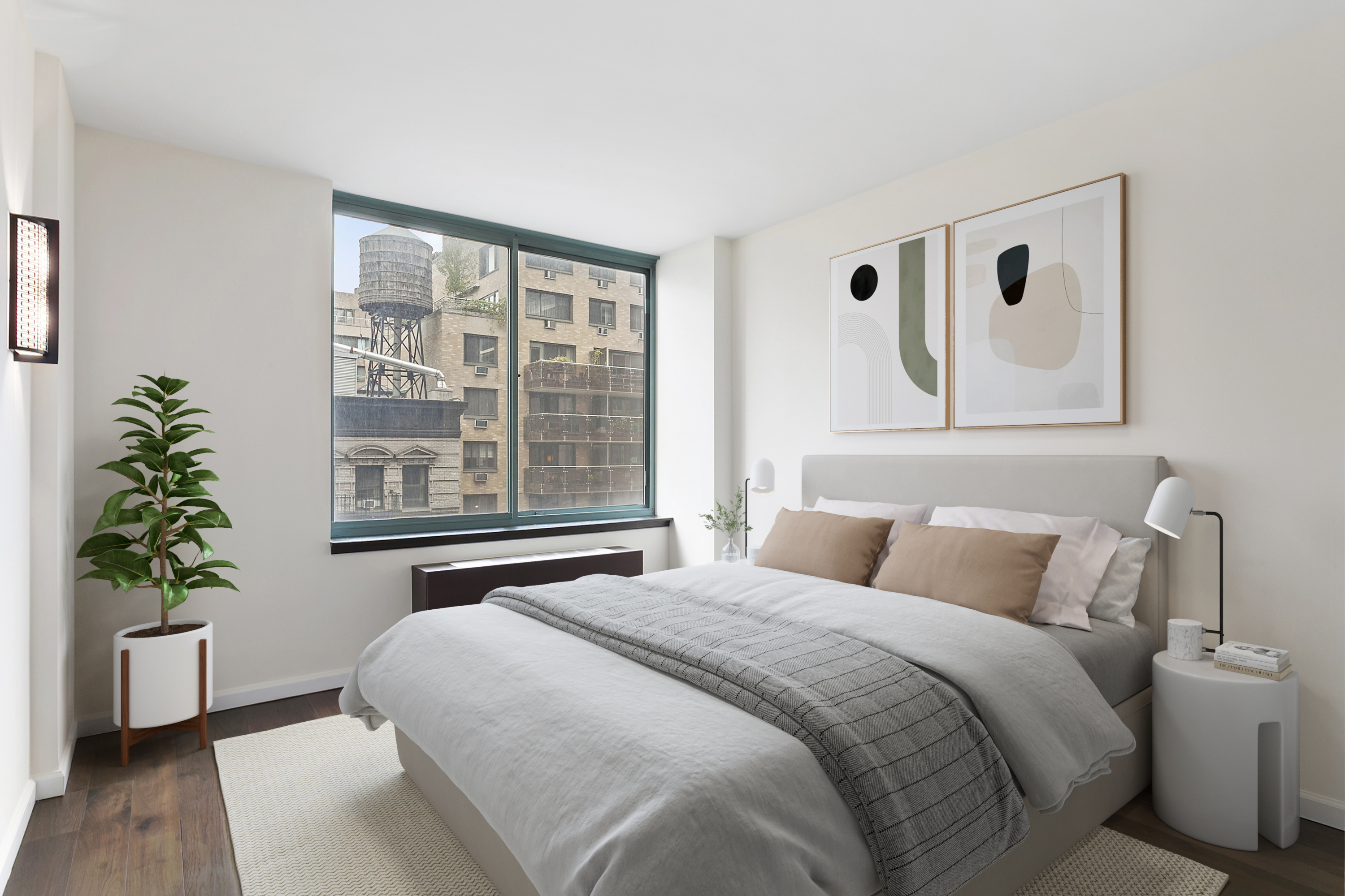 22 West 15th Street, Unit 7E Manhattan, NY 10011 - Photo 5 of 10 a bedroom with a large bed and a potted plant