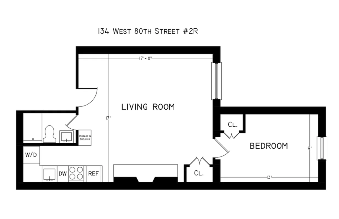 134 West 80th Street, Unit 2R Manhattan, NY 10024 - Photo 7 of 7 a black and white photo of a living room