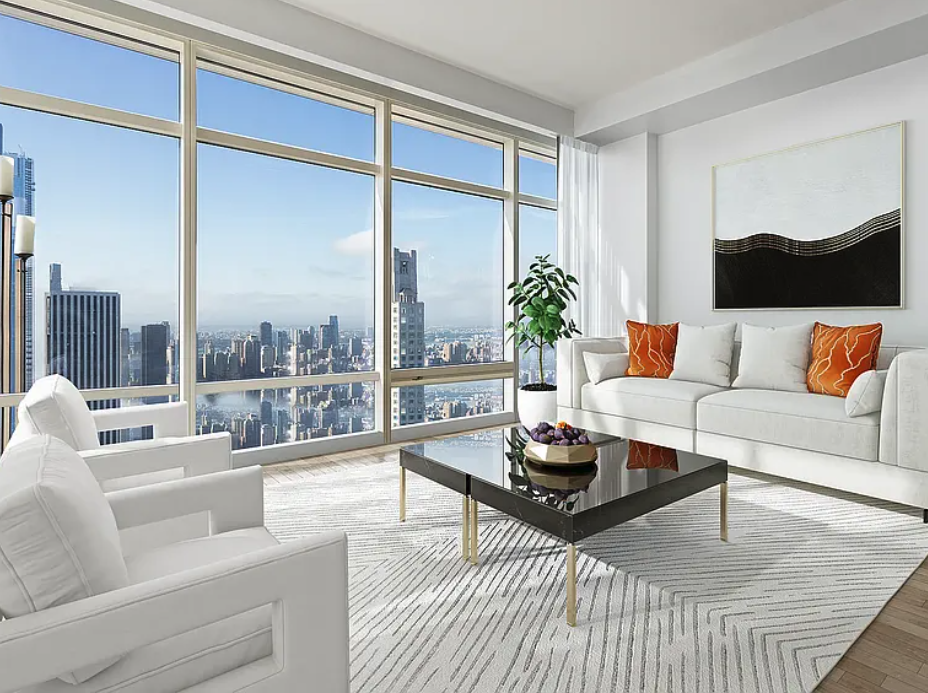 151 East 58th Street, Unit 48D Manhattan, NY 10022 - Photo 2 of 2 a living room with furniture and a large window