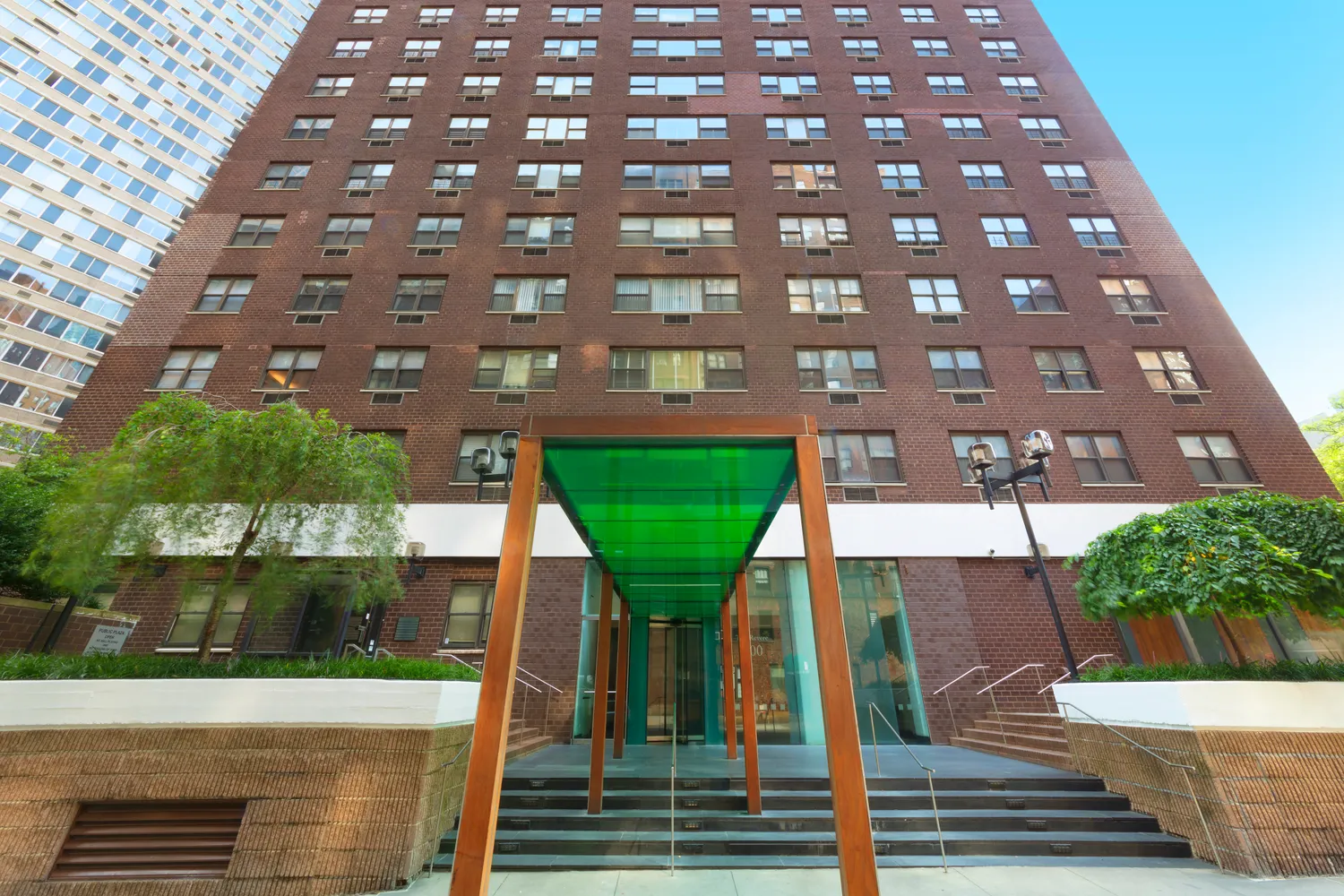a view of a brick building