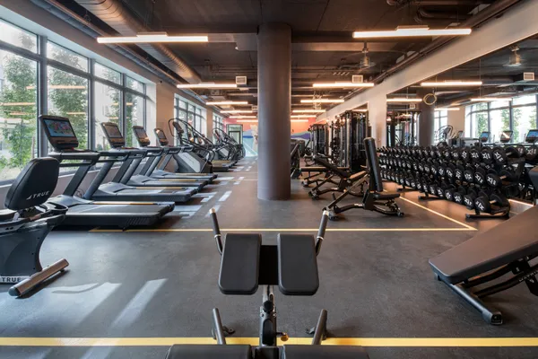 a room with gym equipment