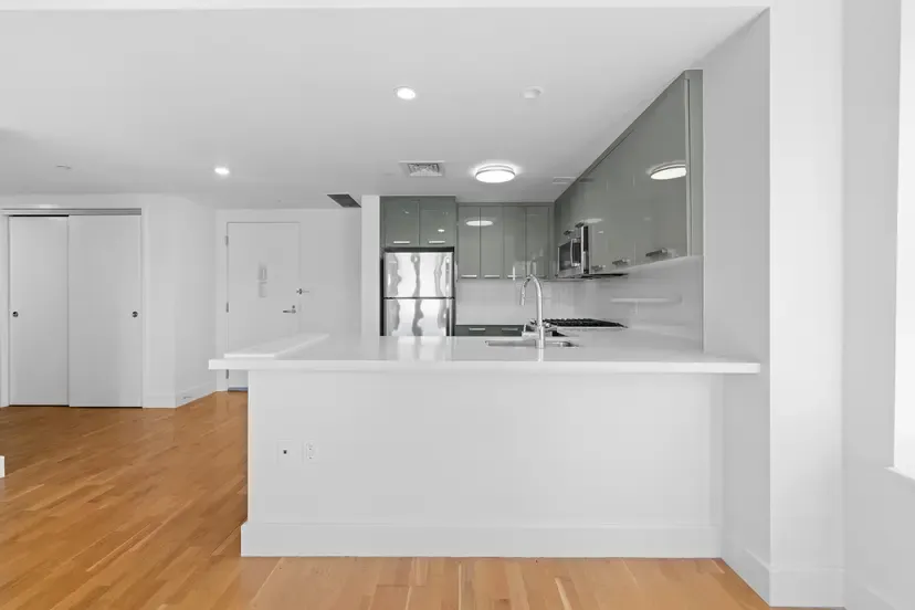 a view of kitchen with counter top space
