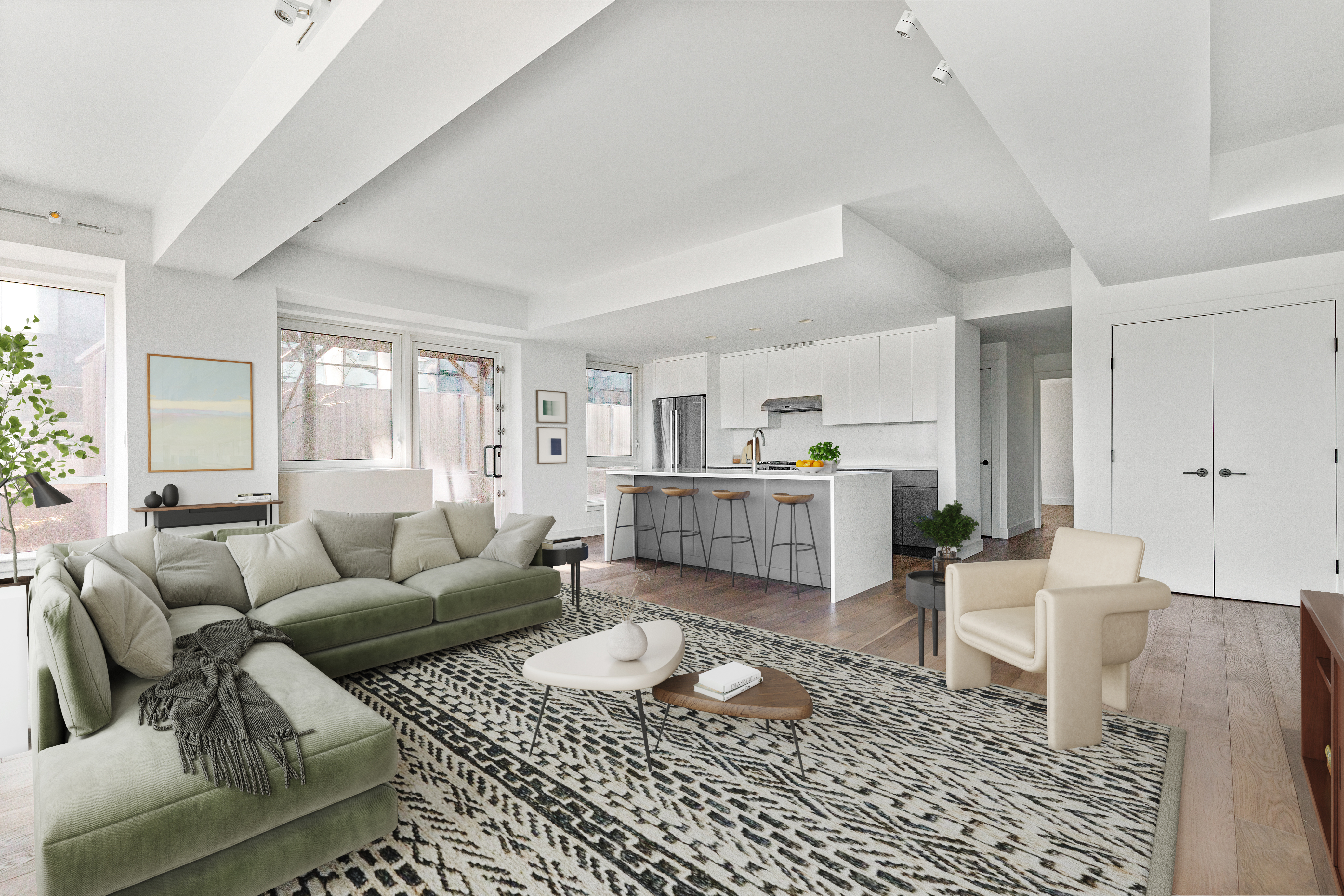 440 Kent Avenue, Unit 1B Brooklyn, NY 11249 - Photo 2 of 22 a living room with furniture and a couch