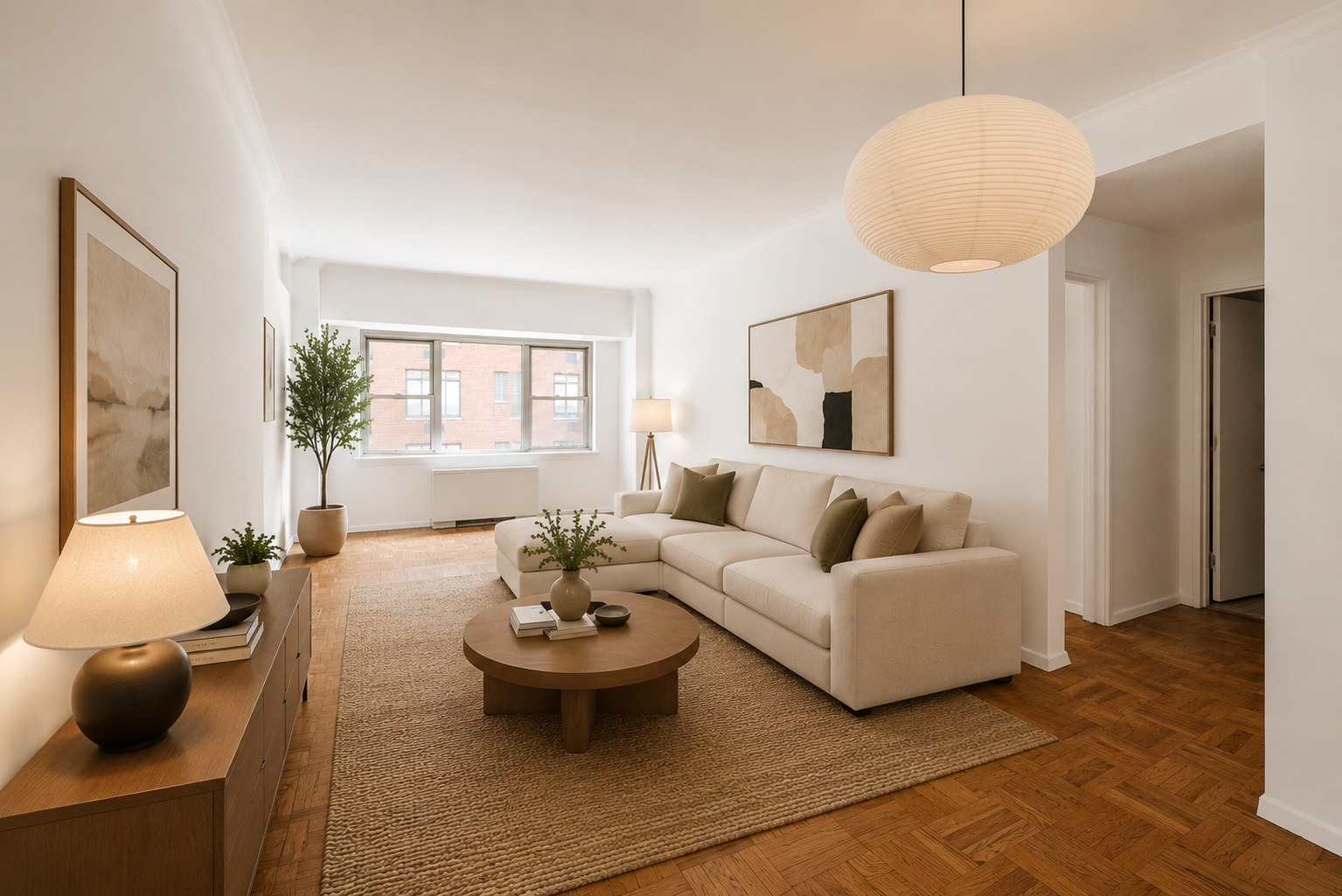 55 East 87th Street, Unit 9M Manhattan, NY 10128 - Photo 1 of 11 a living room with furniture and a large window